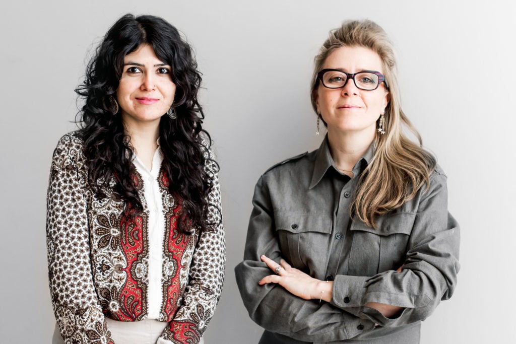 Portrait of the Artistic Directors of the Biennale, Natasha Ginwala and Defne Ayas. Photo by Victoria Tomaschko