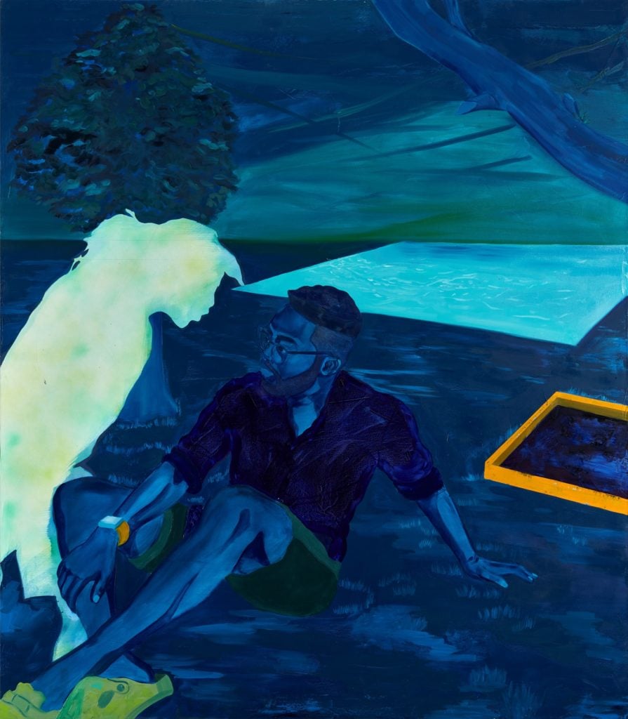 Dominic Chambers, Life is Elsewhere (Max in Blue) (2019). Courtesy of CFHILL Art Space.