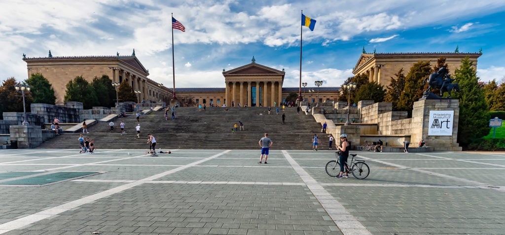 People at the Philadelphia Museum of Art on March 20, 2020. Photo: Gilbert Carrasquillo/Getty Images.