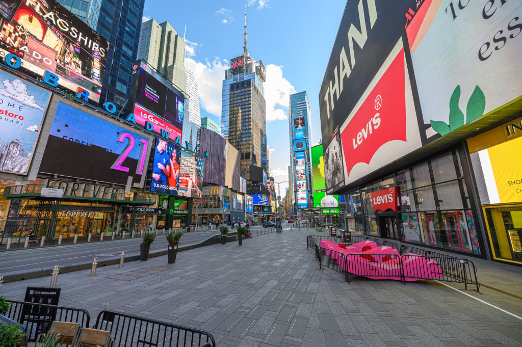 A view of Times Square during the coronavirus pandemic on May 7, 2020 in New York City. Photo: Noam Galai/Getty Images.