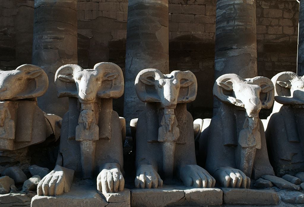 Ram-headed sphinxes at the Karnak temple complex. Photo: DeAgostini/Getty Images.