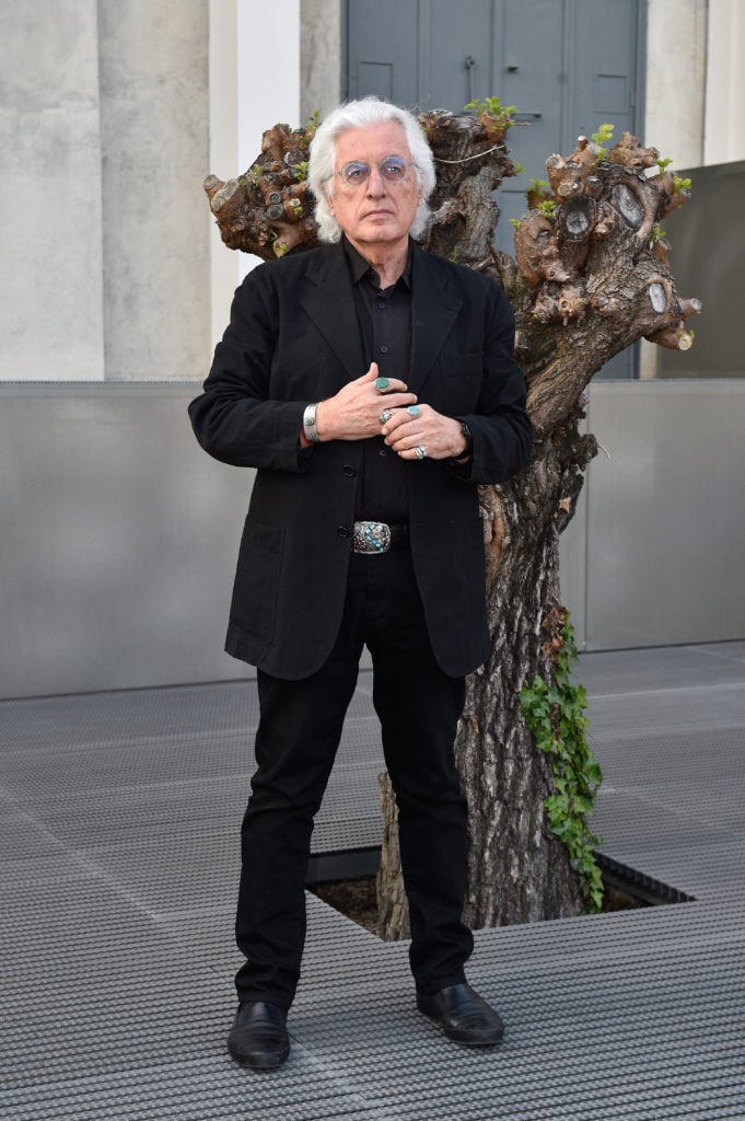 Germano Celant attends the opening event of Torre at Fondazione Prada on April 19, 2018 in Milan, Italy. (Photo by Pietro D'Aprano/Getty Images for Prada)
