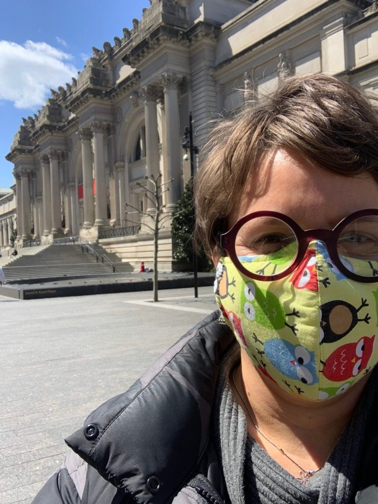 Carolyn Riccardelli, an objects conservator at New York's Metropolitan Museum of Art, preparing to enter museum during lockdown. Photo by Carolyn Riccardelli.