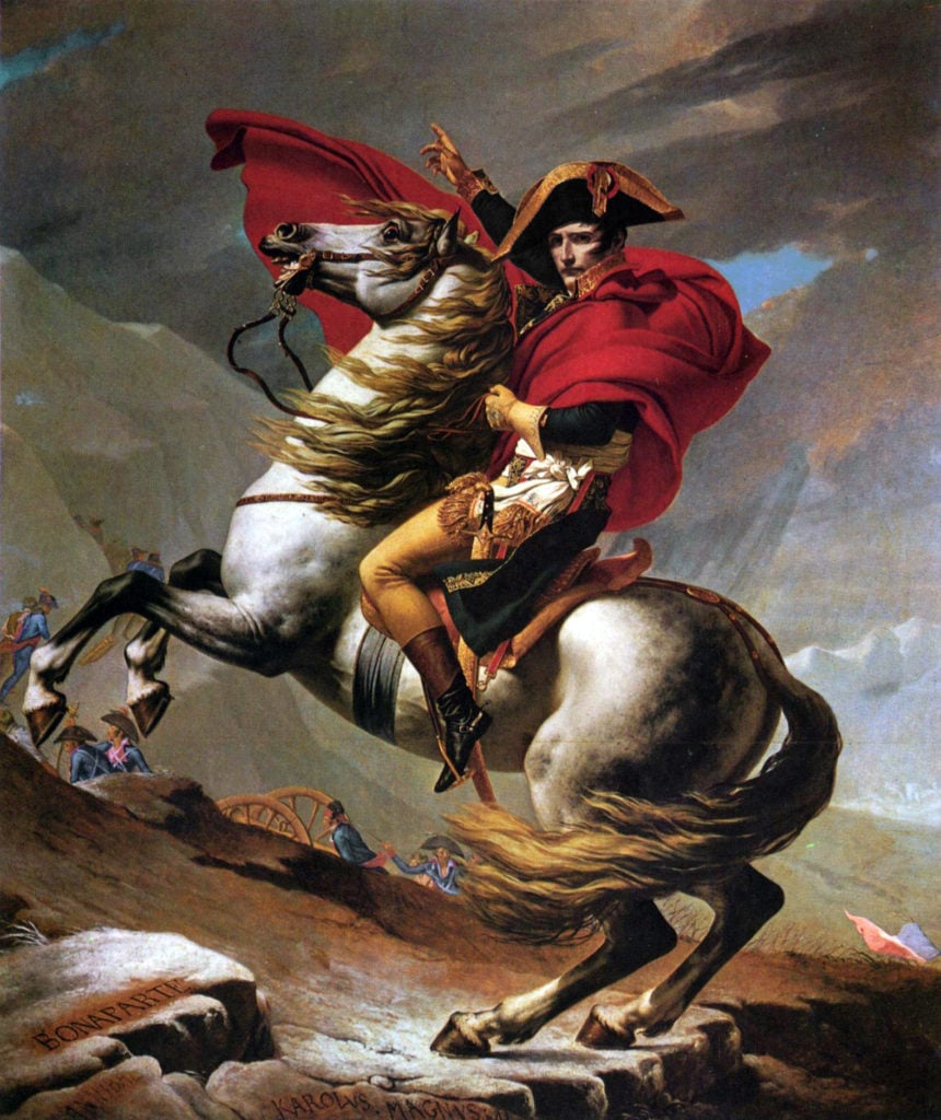 Jacques Louis David, Napoleon Crossing the Alps (1801). Courtesy of Kunsthistorisches Museum.