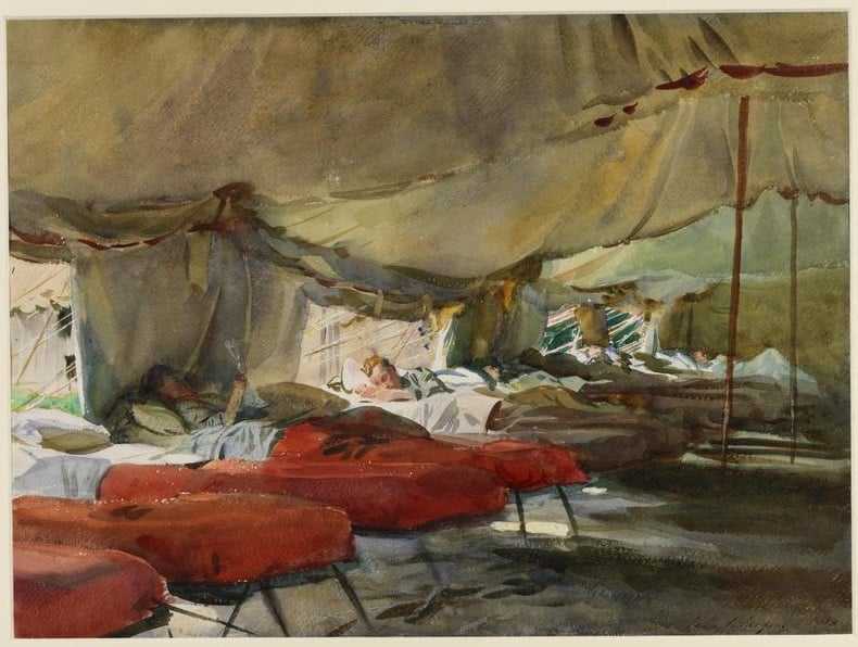 John Singer Sargent, Interior of a Hospital Tent (1918). Image courtesy Imperial War Museum.