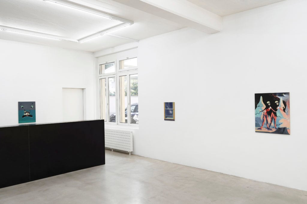 "Stephan Melzl: Helden, Grundanstrich" at Nicolas Krupp Gallery. Photo: Serge Hasenböhler.