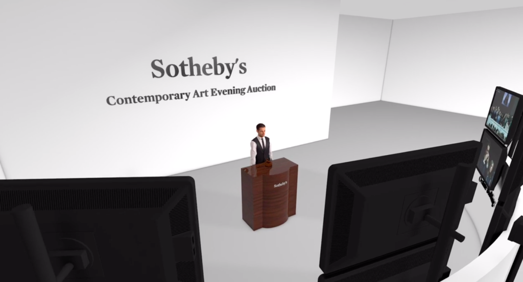 A still from Sotheby's mock auction room set-up. Courtesy of Sotheby's.