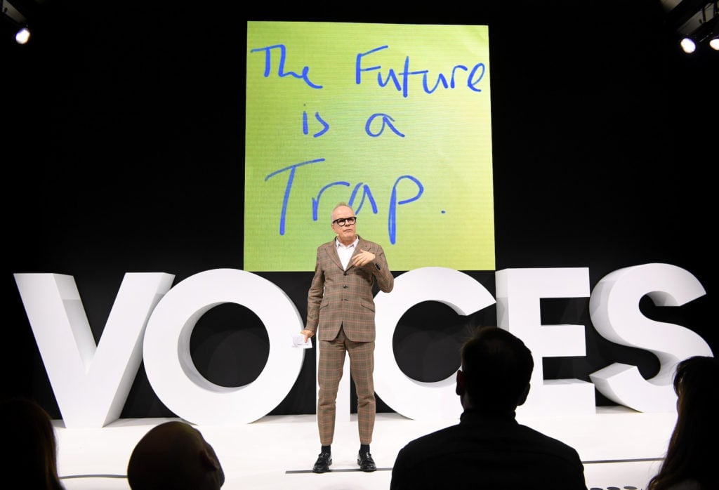 Hans Ulrich Obrist speaks during #BoFVOICES on November 21, 2019 in Oxfordshire, England. Photo by Samir Hussein/Samir Hussein/Getty Images for The Business of Fashion.