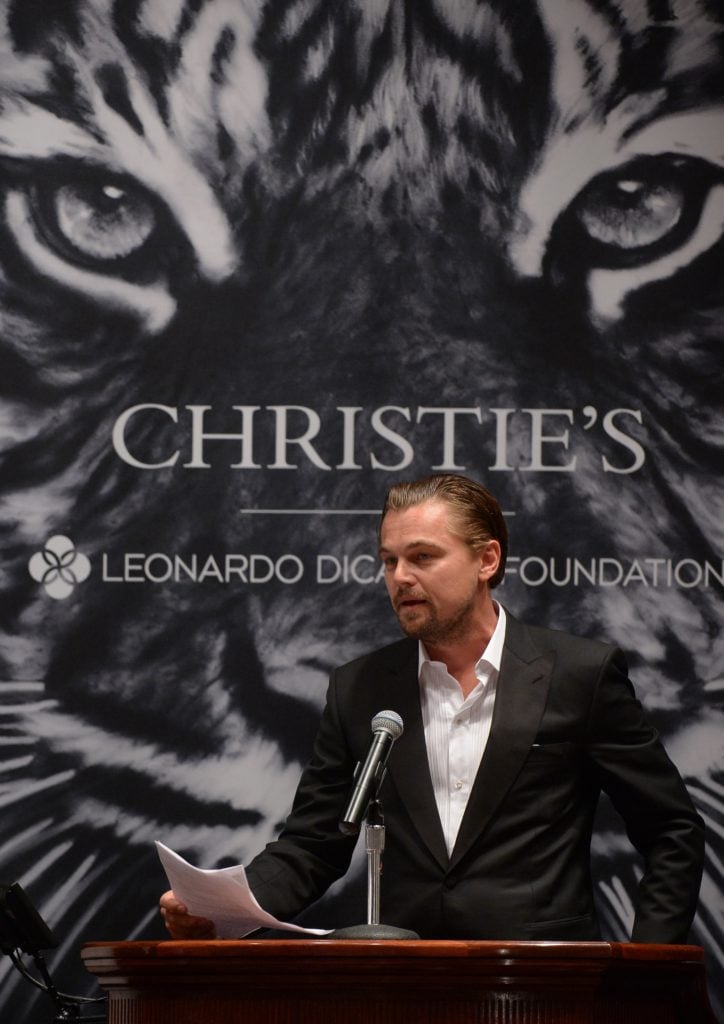 Leonardo DiCaprio at the 11th Hour auction at Christie's in New York, 2013. Photo courtesy AFP PHOTO/Emmanuel Dunand/Getty Images.