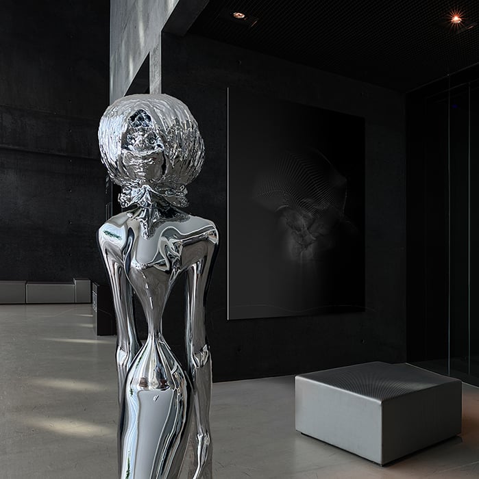 Sculptures sometimes become part of Xumiiro Gallery's immersive art spaces.