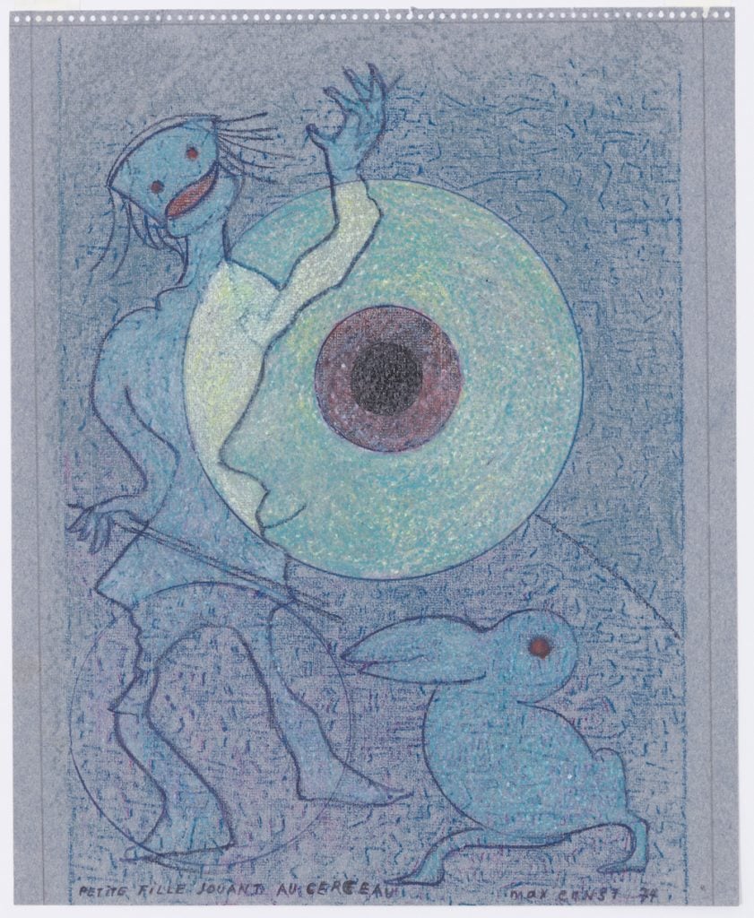Max Ernst <i>Petite fille jouant aux cercaux</i> (1974) Image courtesy of Kasmin Gallery