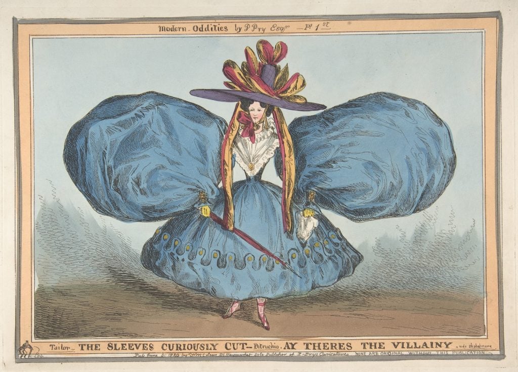 William Heath ('Paul Pry'), Modern Oddities: The Sleeves Curiously Cut, Ay There's the Villainy - vide Shakespeare (June 30, 1829). Courtesy of the Metropolitan Museum of Art.