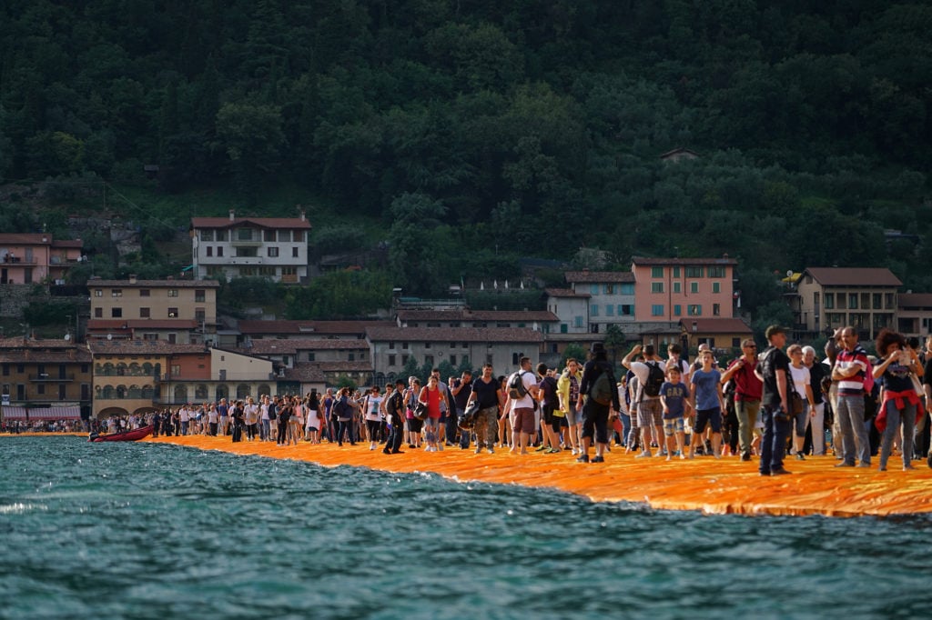 Christo and Jeanne-Claude, The Floating Piers, Lake Iseo, Italy, (2014–16). Photo by Wolfgang Volz ©2016 Christo.