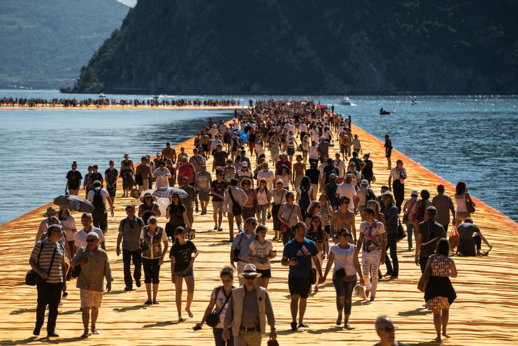 Christo and Jeanne-Claude, <em>The Floating Piers</em>, Lake Iseo, Italy, (2014–16). Photo by Wolfgang Volz ©2016 Christo.