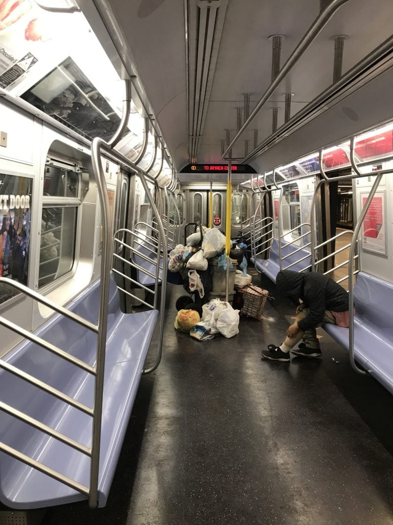 Kurt Boone has photographed New York during the pandemic, including homeless people on the subways. Photo by Kurt Boone. 