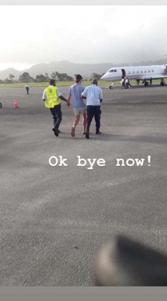 A post to a private Instagram account last Friday shows Inigo Philbrick in zipties being escorted to a Gulfstream jet in Vanuatu.