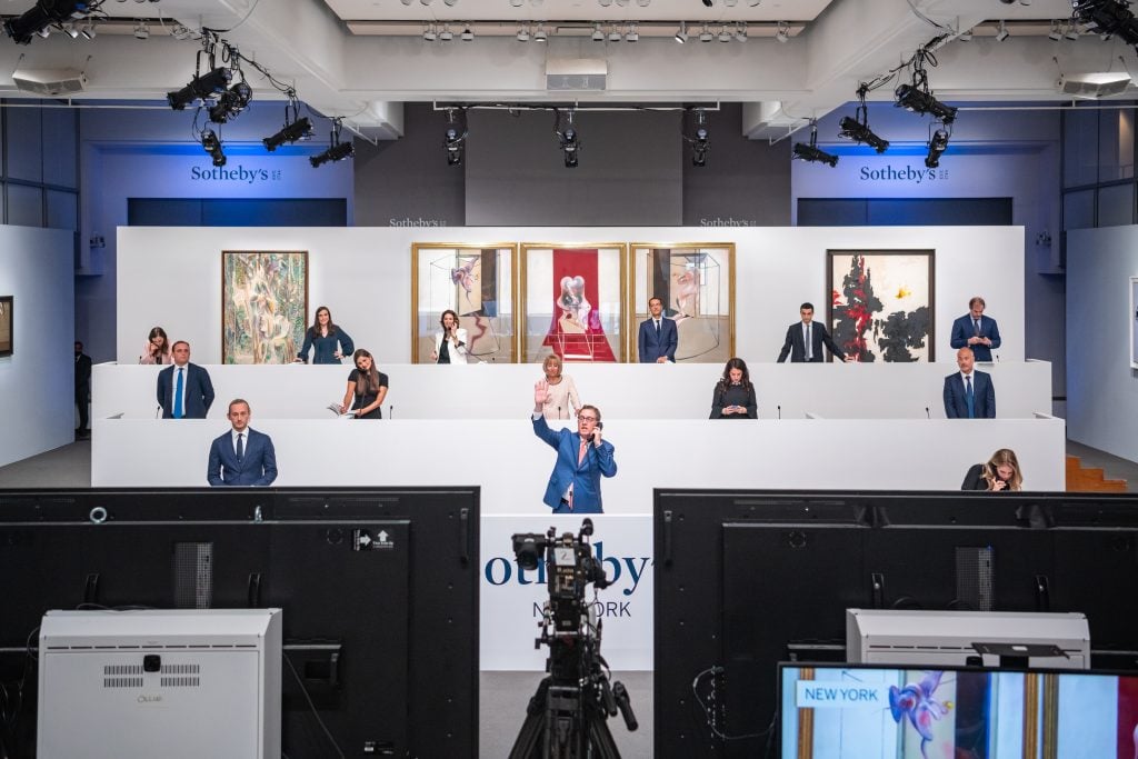 Sotheby's salesroom in New York during its June 2020 evening sale. Photo: Sotheby's.