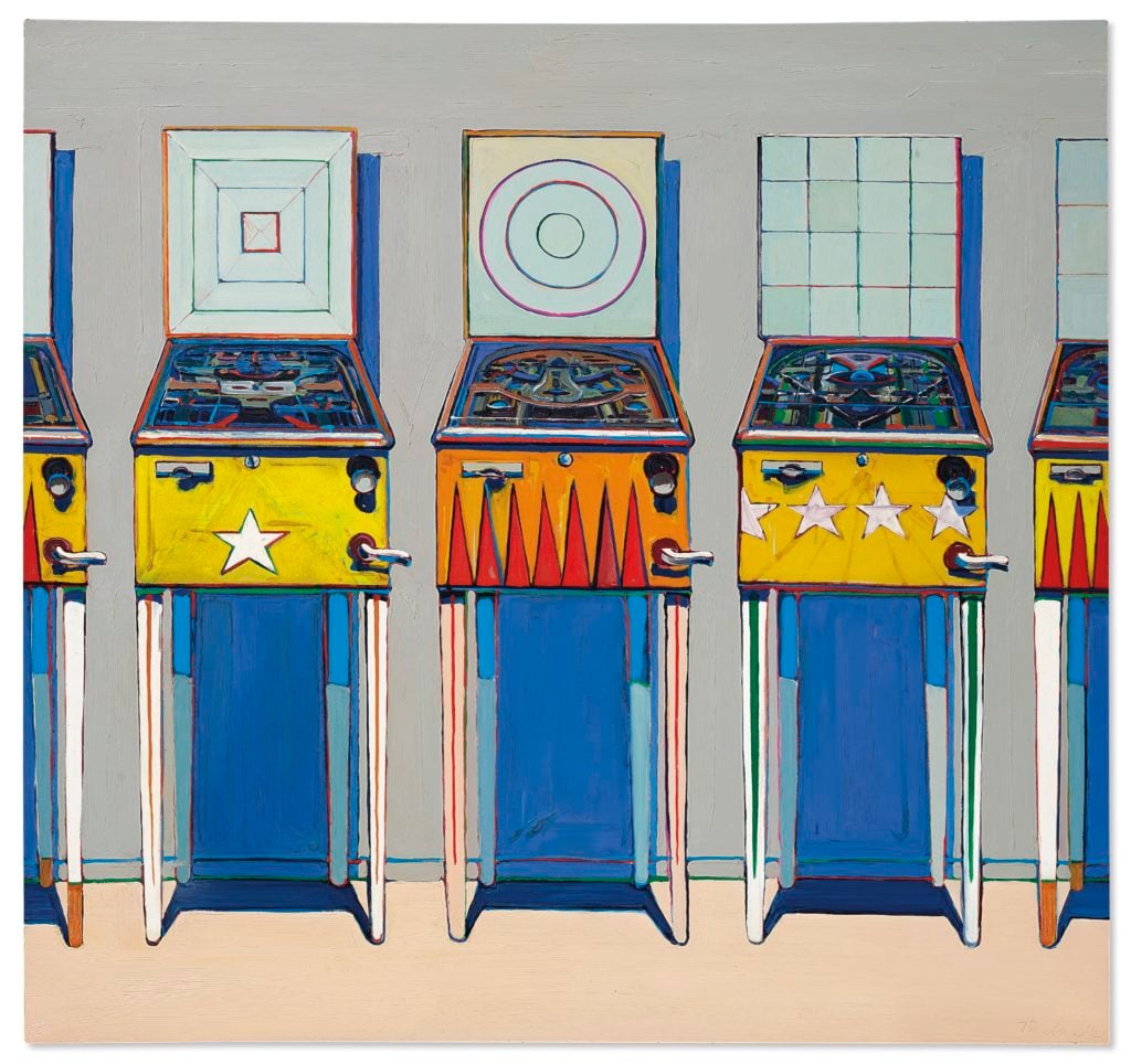 Wayne Thiebaud, <i>Four Pinball Machines</i> (1962). Photo courtesy of Christie's Images Ltd 2020. 