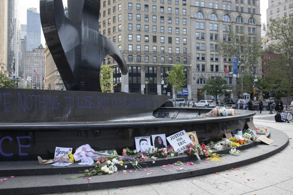 Tributes to black Americans who were killed fill Foley Square. Photo courtesy Ventiko.
