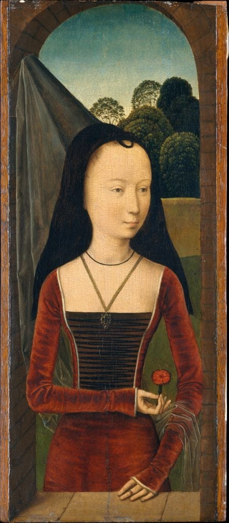Hans Memling, Young Woman with a Pink (circa 1485–90). Courtesy of the Metropolitan Museum of Art.