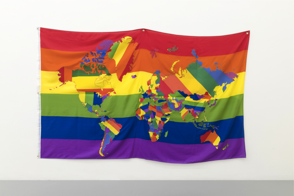 Jonathan Monk, The World in Gay Pride Flags II (2013). Courtesy of Galleria Massimo Minini.