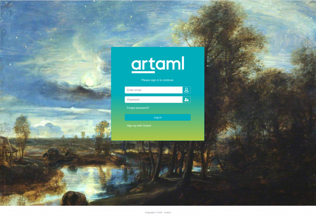 ARTaml log-in page. Courtesy ARTaml.