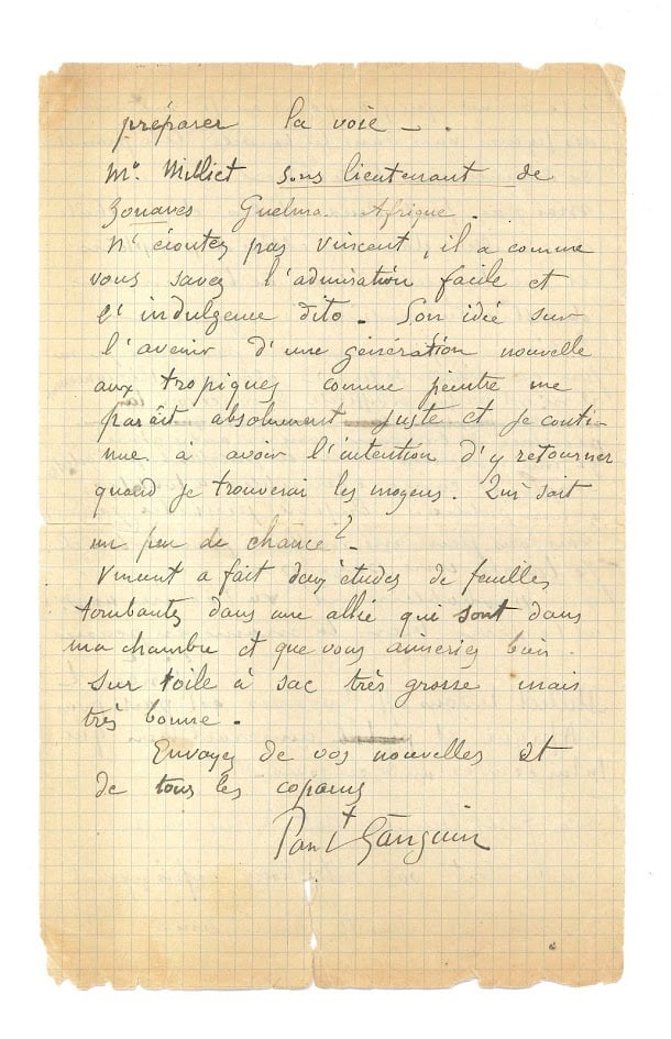 Letter (detail) from Vincent van Gogh and Paul Gauguin to Emile Bernard, November 1–2, 1888 (letter 716). Photo courtesy of the Van Gogh Museum, Amsterdam/Vincent van Gogh Foundation.