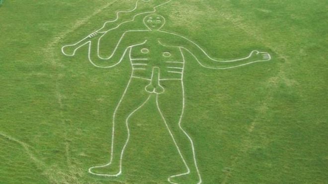 The hill figure Cerne Abbas in Dorset, England, may only be a few hundred years old. Photo courtesy of the National Trust.