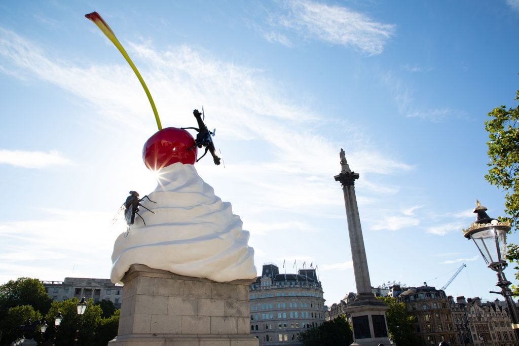 Heather Phillipson's THE END sculpture for the Fourth Plinth is unveiled in London. Photo by David Parry/ PA.