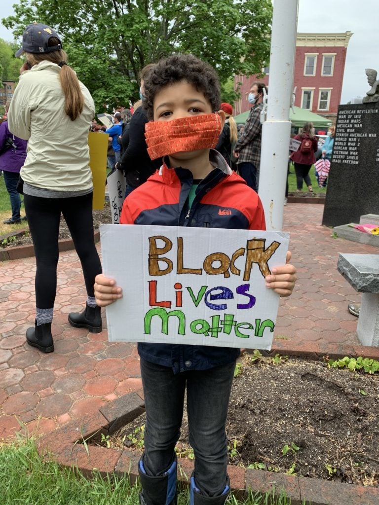 A protestor in Saranac Lake on June 2, 2020. Photo courtesy of the Adirondack Experience Museum. 