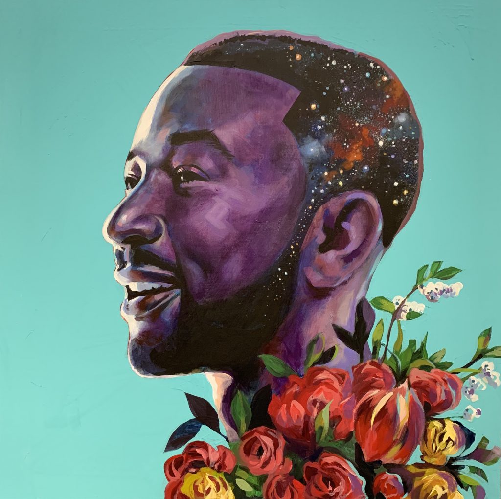 Charly Palmer's portrait of John Legend, which appeared on the cover of his album <i>Bigger Love</i>.