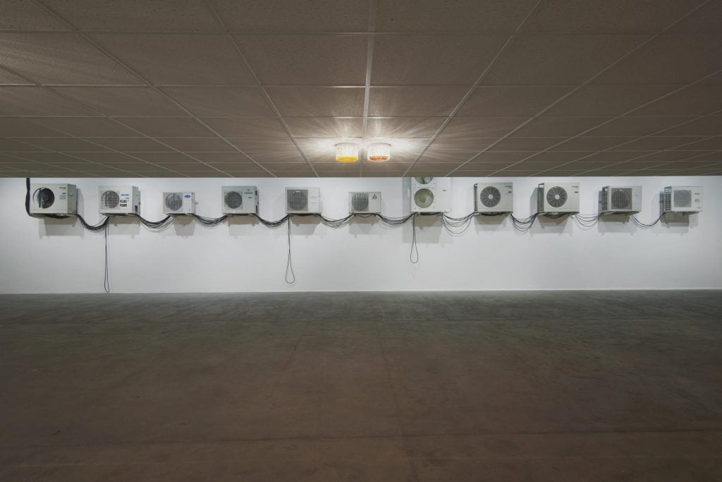 Ima-Abasi Okon, Infinite Slippage: nonRepugnant Insolvencies T!-a!-r!-r!-y!-i!-n!-g! as Hand Claps of M’s Hard’Loved’Flesh [I’M irreducibly-undone because] —Quantum Leanage-Complex-Dub (2019), installation view at Chisenhale Gallery, London, 2019. Photo by Andy Keate.