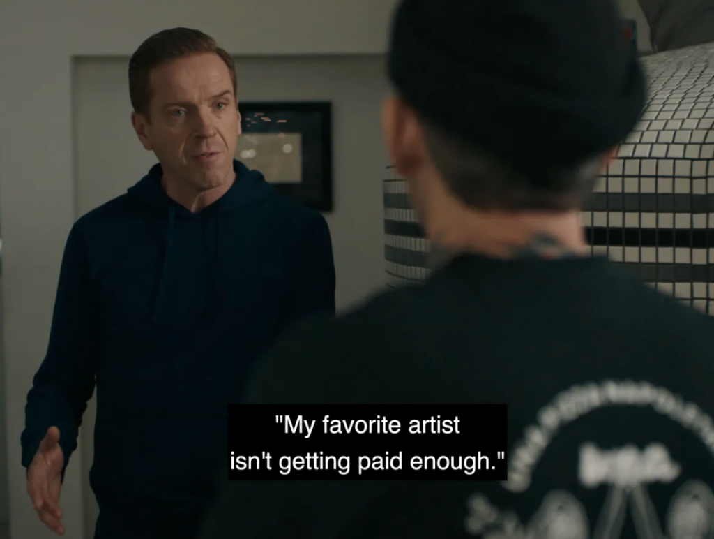 Axe lures pure-at-heart artist Nico Tanner to the dark side with exorbitant sums of cash on <em>Billions</em>. Courtesy of Showtime. 
