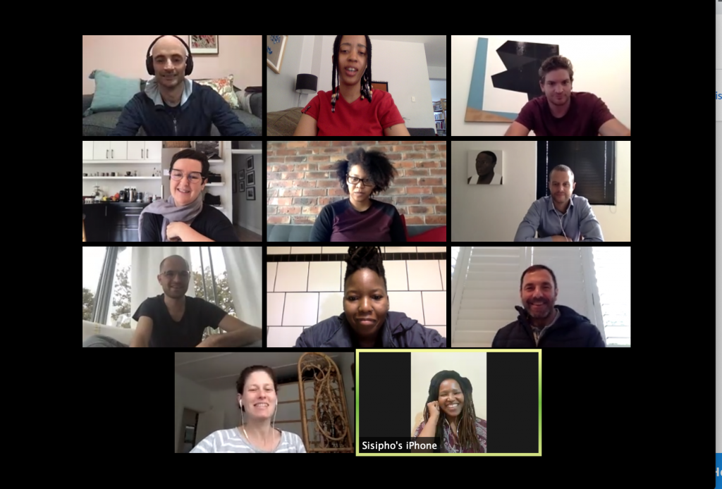 Eleven of Stevenson's 13 stake-holding partners in a March 2020 videoconference. Courtesy of Stevenson, Cape Town and Johannesburg.