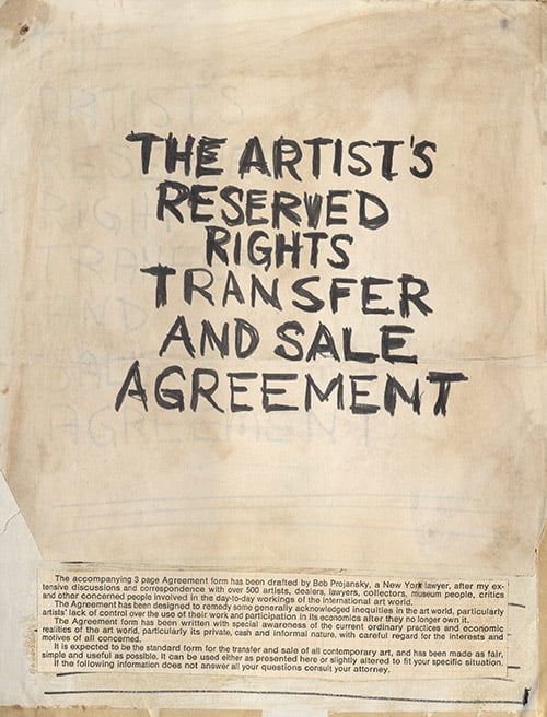 Mock-up draft of the Artist's Contract in English (ca. 1971). Image courtesy Museum of Modern Art.