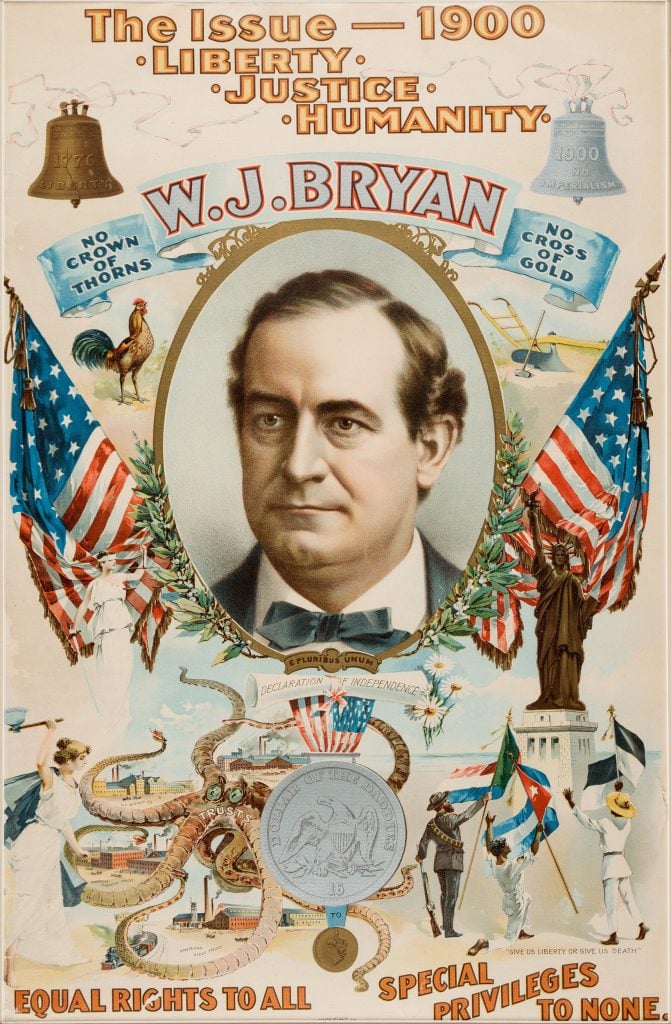 Cuomo's poster has its precedents in the tradition of political posters, including those of William Jennings Bryan, an American orator and politician from Nebraska. This poster was designed by the Strobridge Lithography Company for the election of 1900. Photo courtesy of the National Portrait Gallery, Smithsonian Institution.