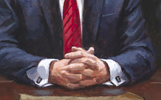 Detail of Trump hands in Jon McNaughton's <em>Legacy of Hope</em>.