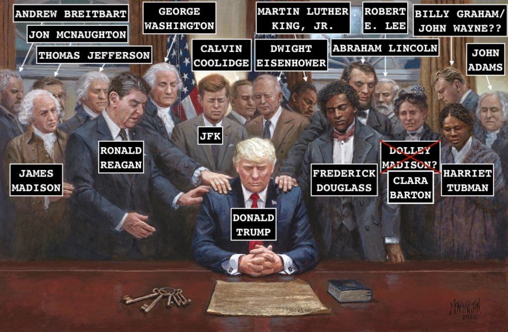Jon McNaughton's Legacy of Hope (2020), with my guesses at the names of the figures in the painting noted.