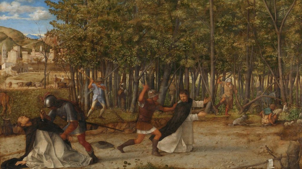 Giovanni Bellini, The Assassination of Saint Peter Martyr (circa 1505-7). Courtesy of the National Gallery.