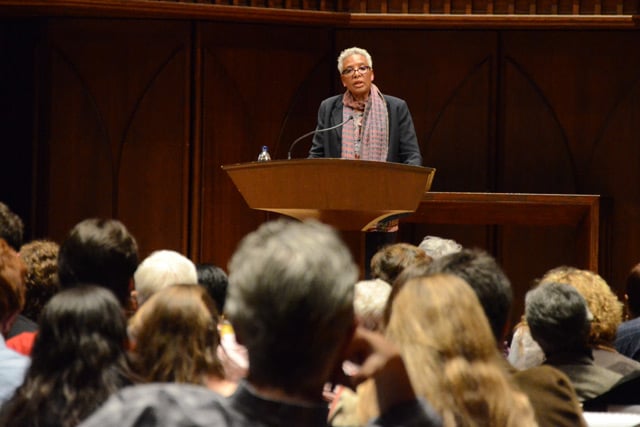 Nell Irvin Painter delivers the ninth annual Shasha Seminar for Human Concerns lecture at Wesleyan. Image courtesy Wesleyan University.