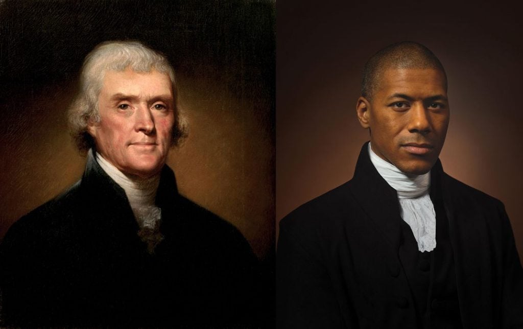 Left: Rembrandt Peale's Thomas Jefferson (1800); right: Shannon LaNier. Photo © Drew Gardner. Courtesy Smithsonian Magazine.
