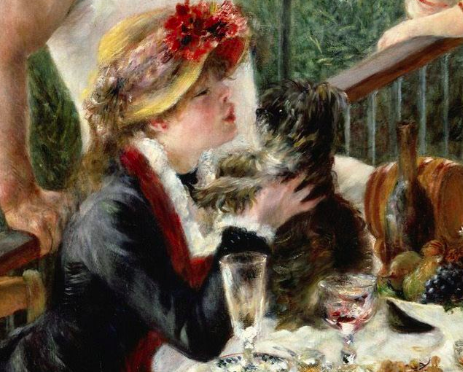 Detail of Renoir's <em>Luncheon of the Boating Party</em>, depicting Aline Charigot. 