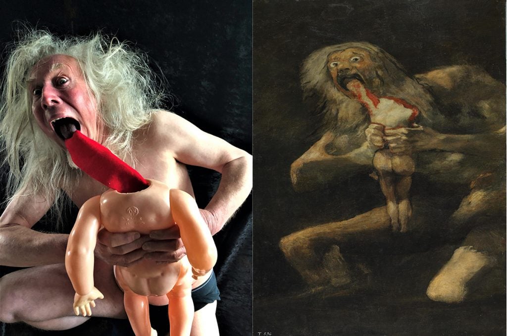 Francisco de Goya y Lucientes, <i>Saturn Devouring His Son</i> (ca. 1820–23). Re-creation: Mark Butterfield. Photography by Cleo Butterfield.