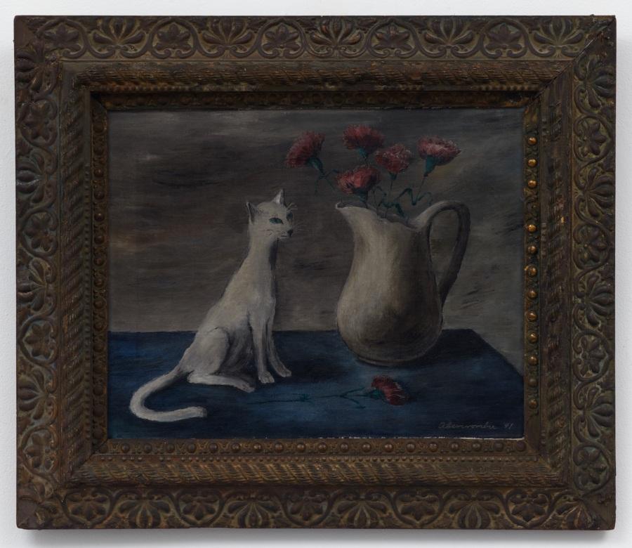 Gertrude Abercrombie, <i>White Cat and Red Carnations,</i> (1941). Courtesy of the artist and Karma.