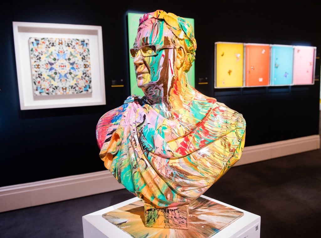 A bust of Frank Dunphy by Damien Hirst, completed in 2010. Photo: Samir Hussein/Getty Images for Sotheby's.