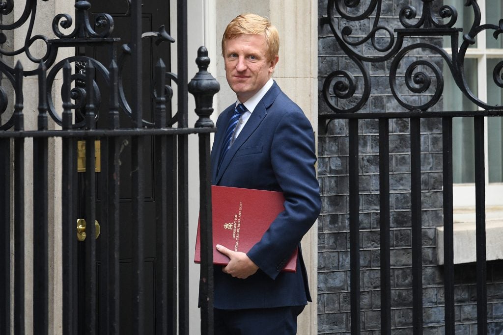 LONDON, ENGLAND - JULY 08: Oliver Dowden, HM Secretary of State for Digital, Culture, Media and Sport, arrives at 10 Downing Street on July 8, 2020 in London, England. The Chancellor, Rishi Sunak is expected to announce today an immediate stamp duty holiday for homes up to £500,000, £2bn temporary job creation scheme for the under-25s and a £3bn programme to make homes and public buildings more environmentally friendly. (Photo by Leon Neal/Getty Images)