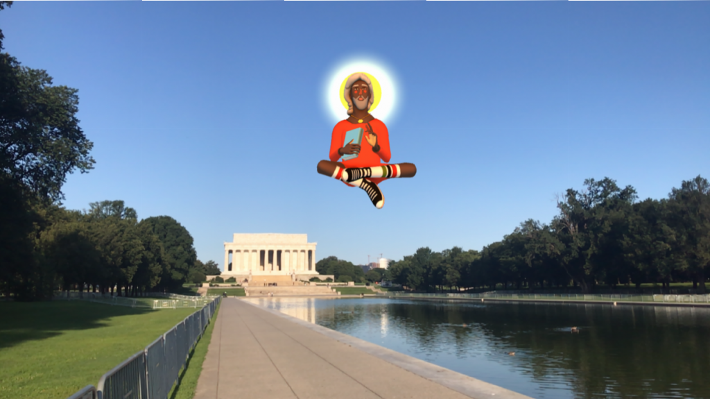 Nina Chanel Abney, Imaginary Friend in Washington D.C., 2020, augmented reality. Courtesy Nina Chanel Abney and Acute Art. Photo by Leigh Vogel.