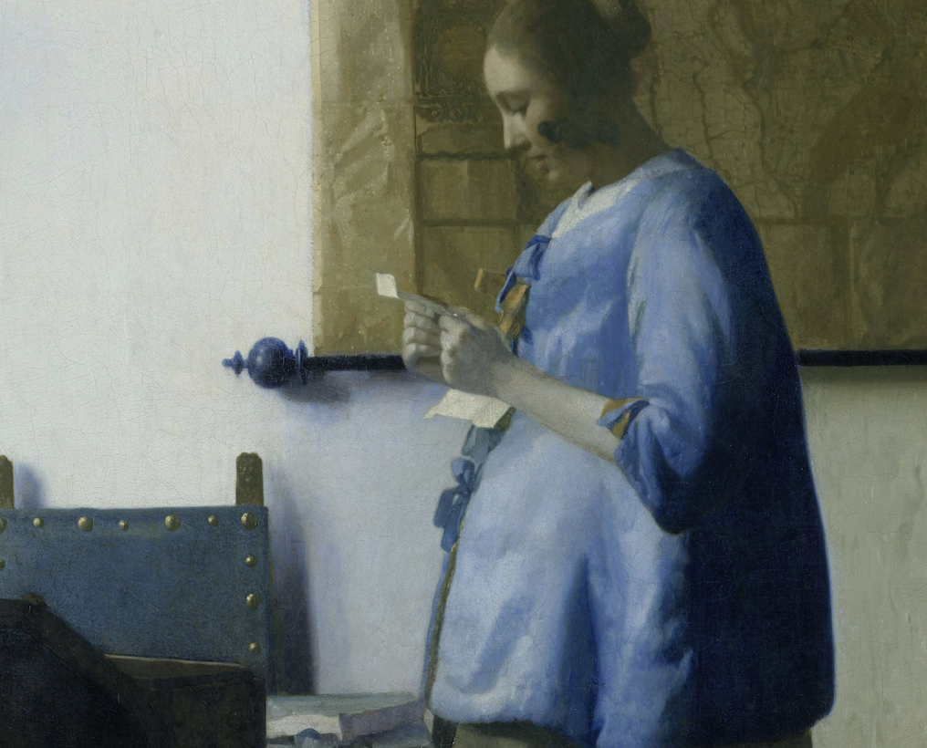 Detail of Vermeer's <i>Woman In Blue Reading a Letter</i>.