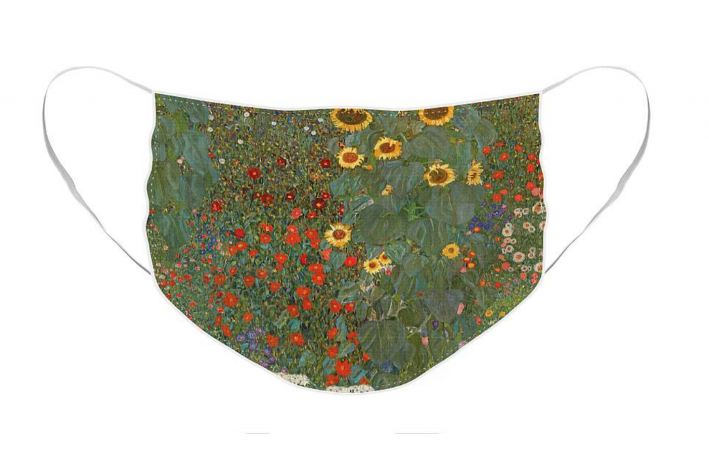 Face mask with Farm Garden with Sunflowers by Gustav Klimt. Courtesy of Fine Art America.