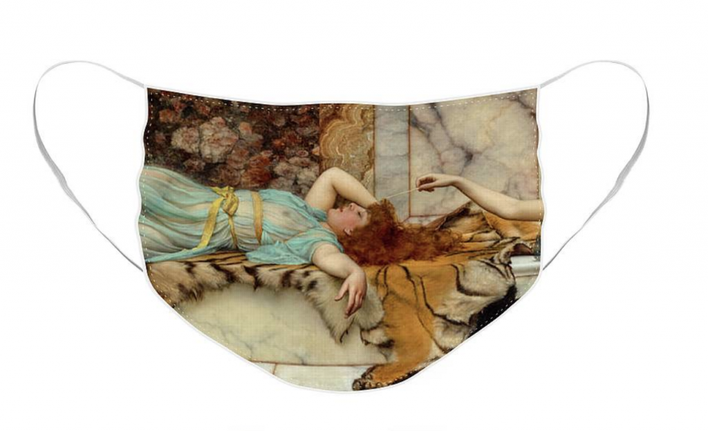 Face mask with Mischief and Repose by John William Godward. Courtesy of Fine Art America.